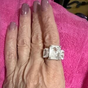 Silver-Tone whiteThree-Stone Cocktail Ring -